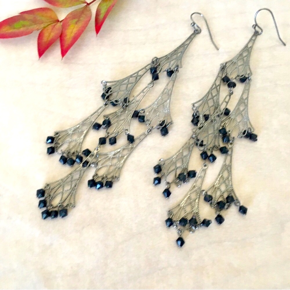 Vintage 70s Flapper Filigree Chandelier Earrings Extra Long